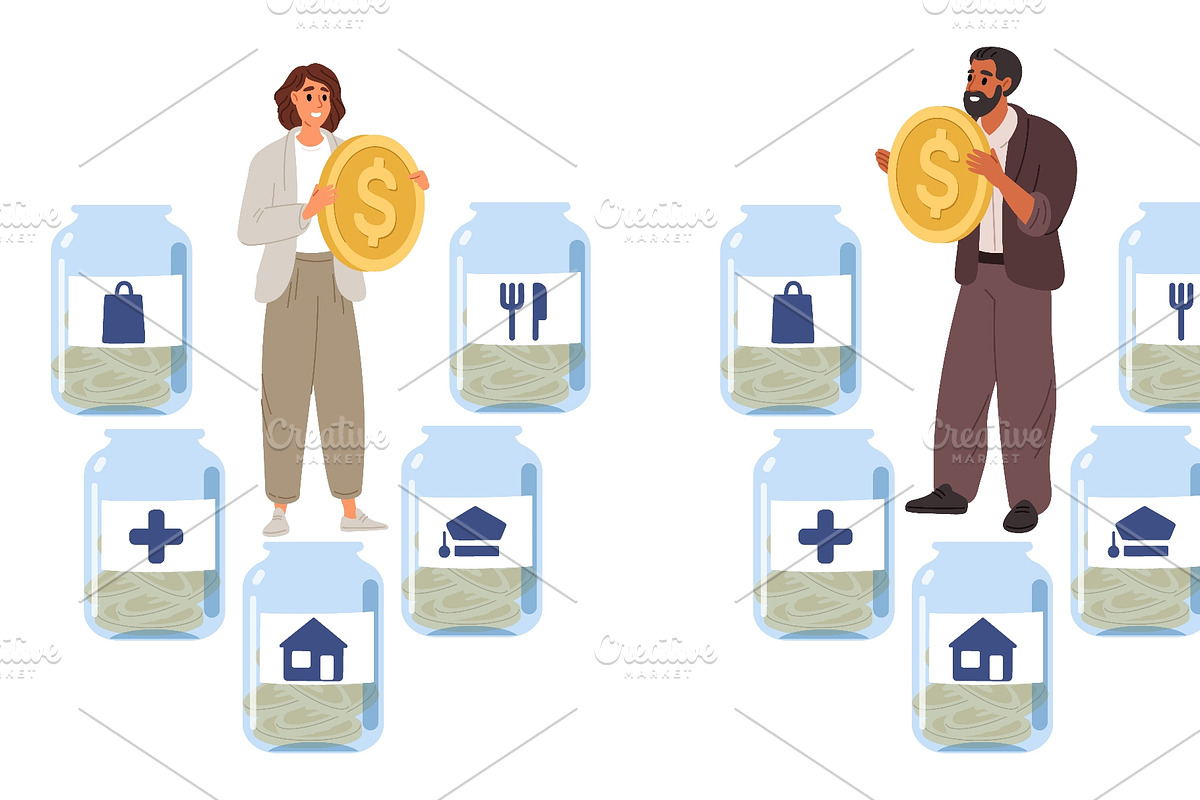Man and woman allocate money for, a Finance Illustration by Vectorbuum (Photo 3 of 3)