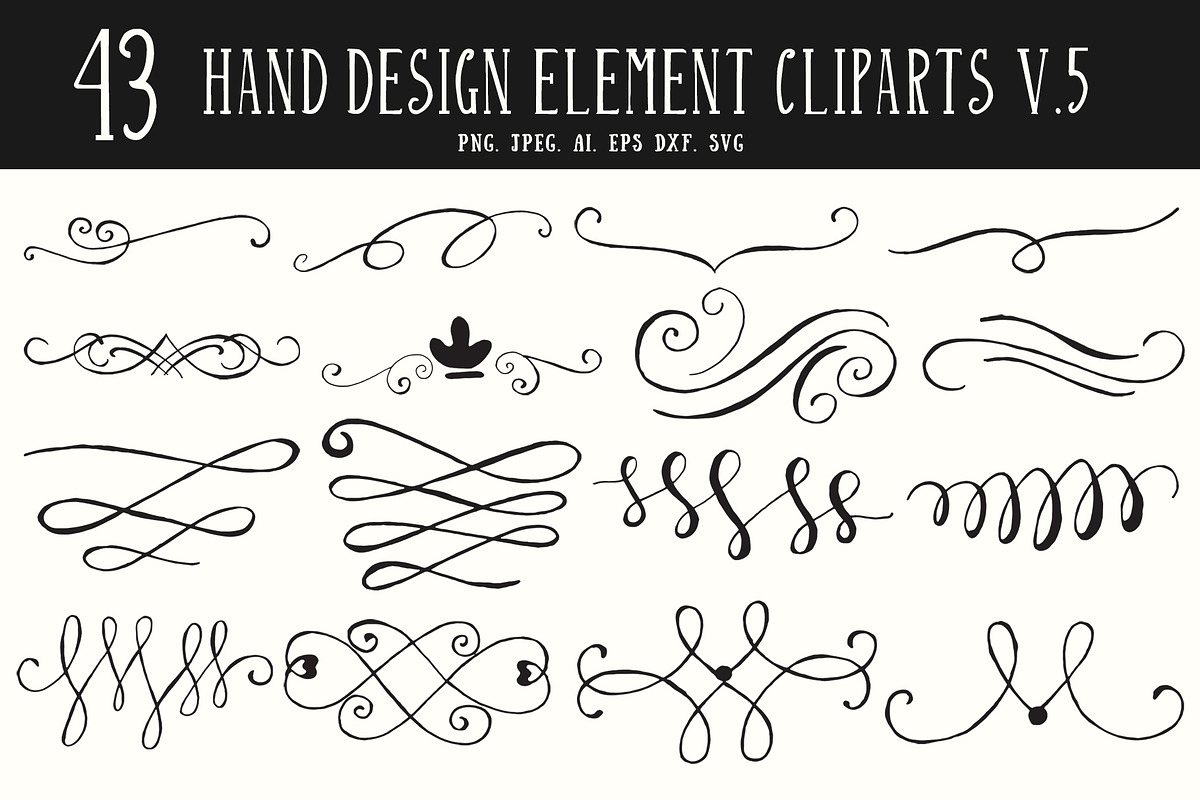 40+ Hand Design Element Cliparts V5, a Decorative Illustration by ...