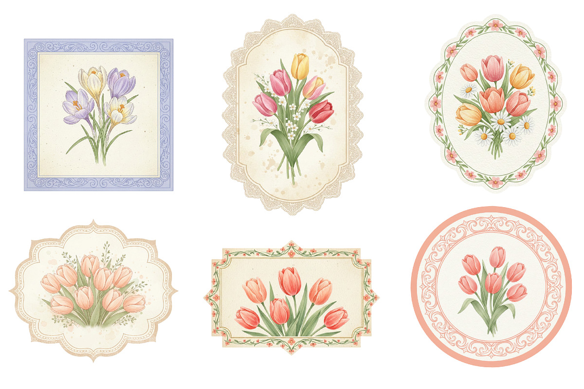 Vintage Spring Flowers Label PNG, an Illustration by GatewayDesign (Photo 3 of 6)