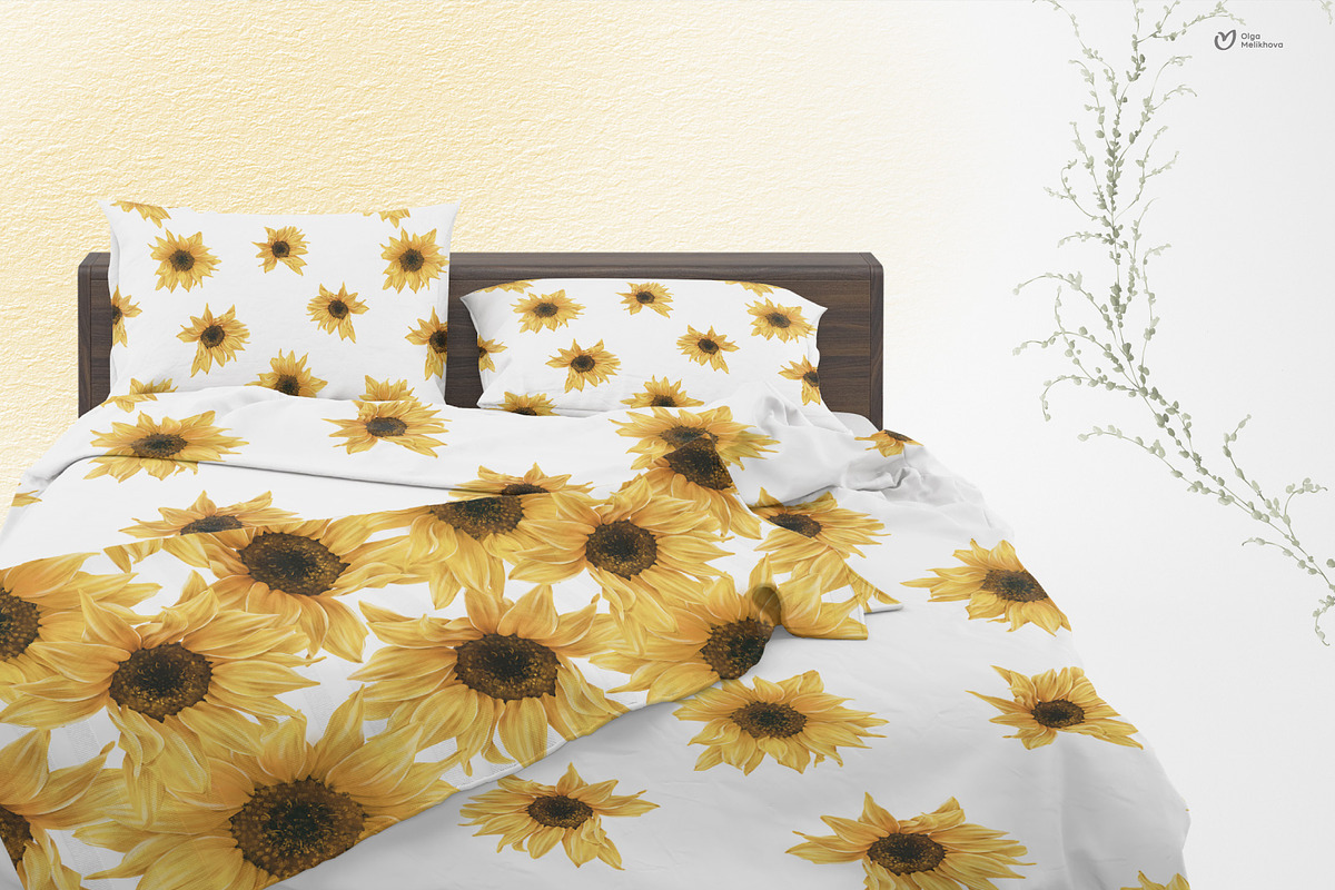 Sunny sunflowers, watercolor flowers, a Texture Illustration by ollalya (Photo 11 of 16)