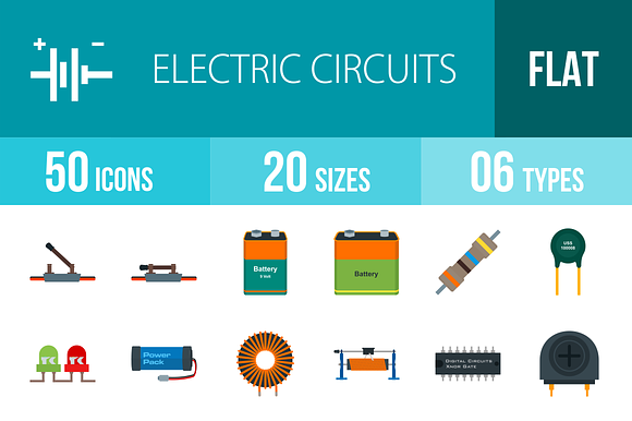 50 Electric Flat Multicolor Icons preview 4