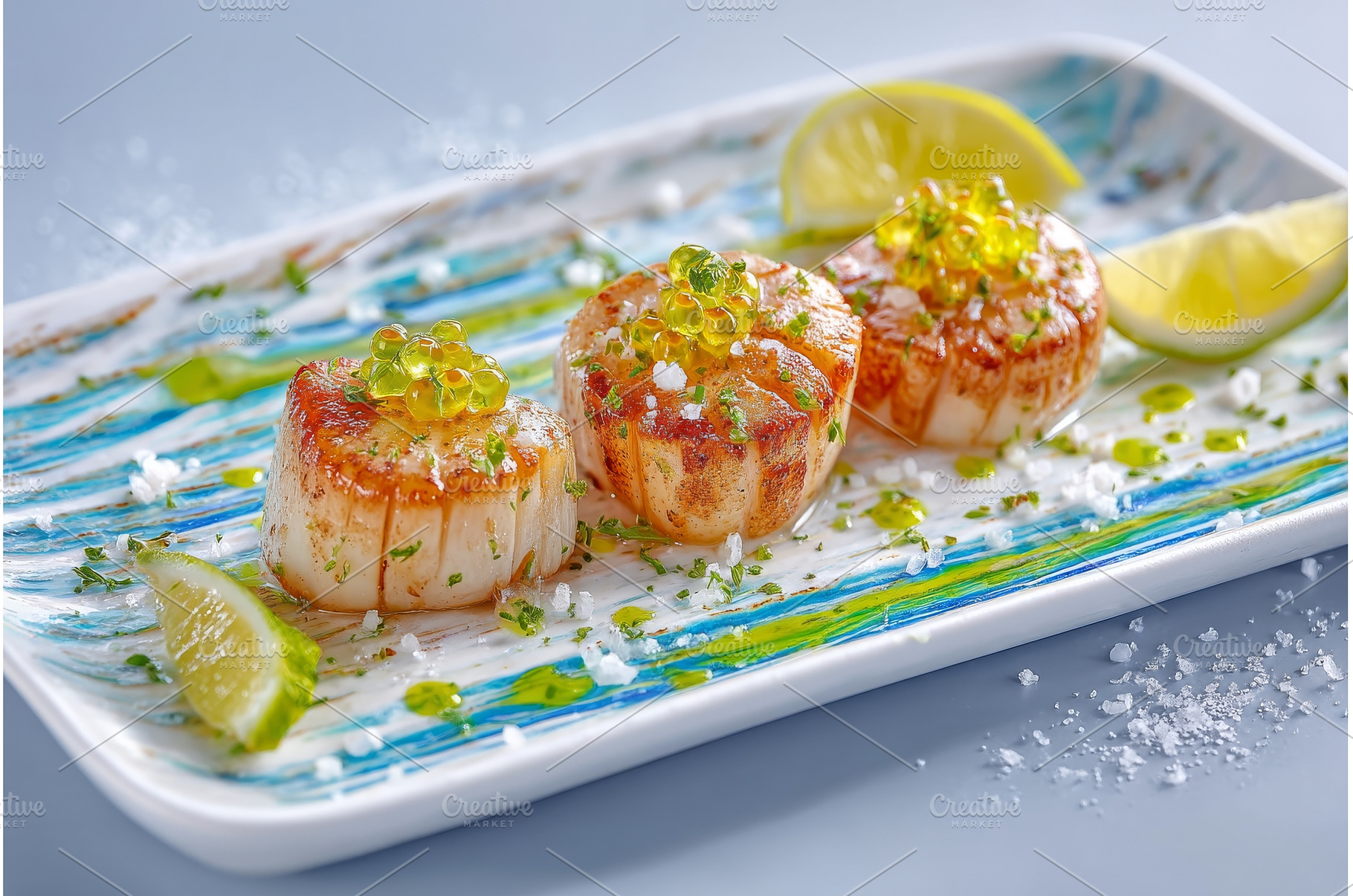 A close-up shot features scallops, a Food & Drink Photo by ZinetroN
