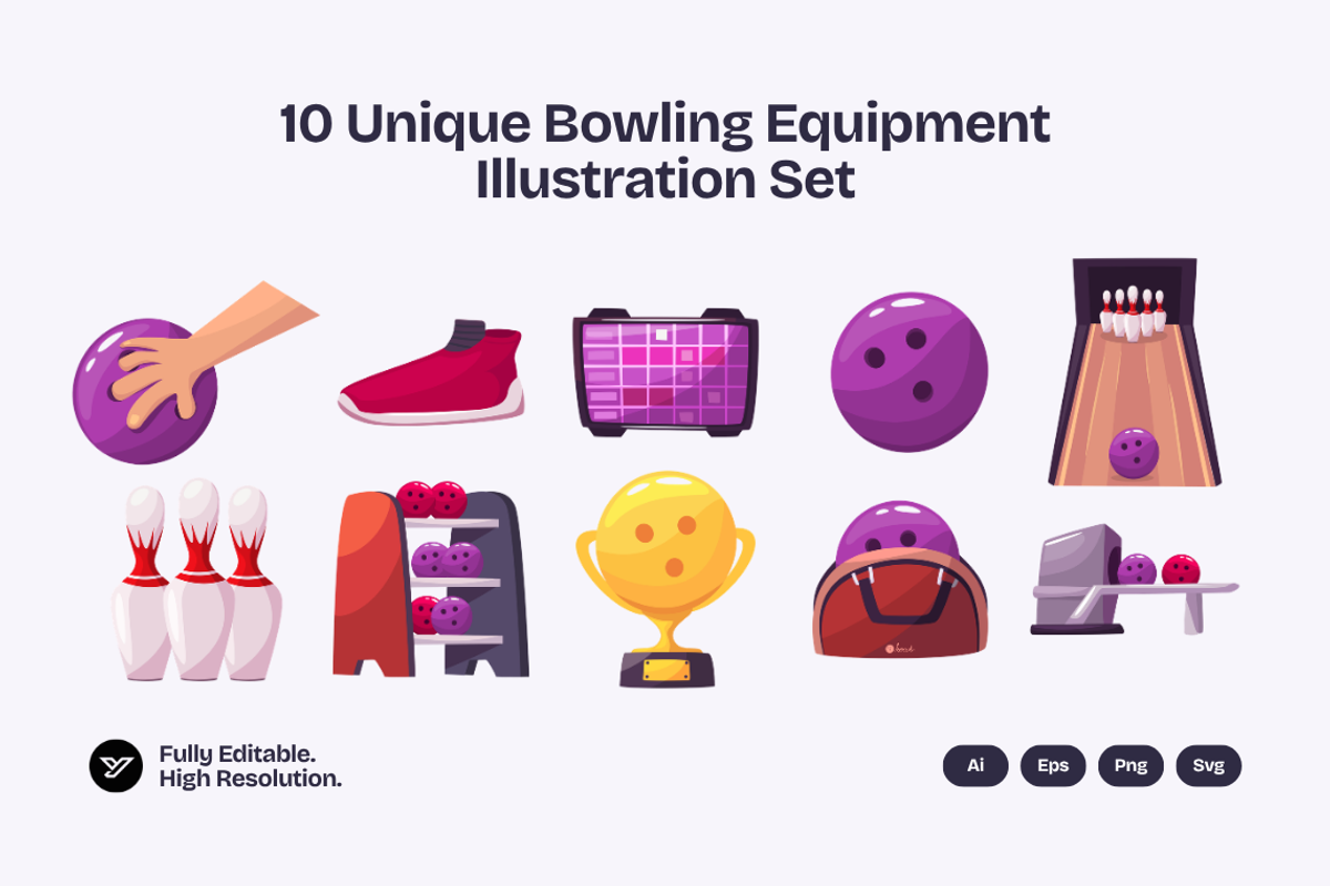 Bowling Equipment Illustration Set, an Object Illustration by YossyOneStd (Photo 2 of 3)