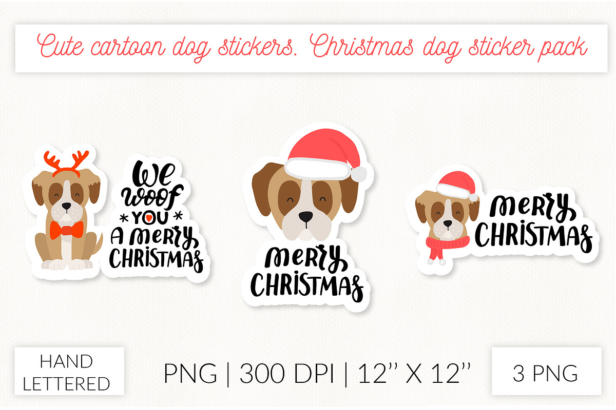 Cute dog stickers. Puppy Christmas, an Object Graphic by Let's Art (Photo 13 of 24)