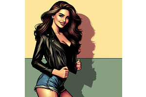 Stylish Woman in Leather Jacket and, a Person Illustration by AlexArt