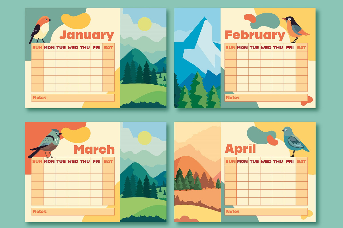 Calendar Monthly Template Bird Decor, a Templates & Theme by studiogstock (Photo 3 of 5)