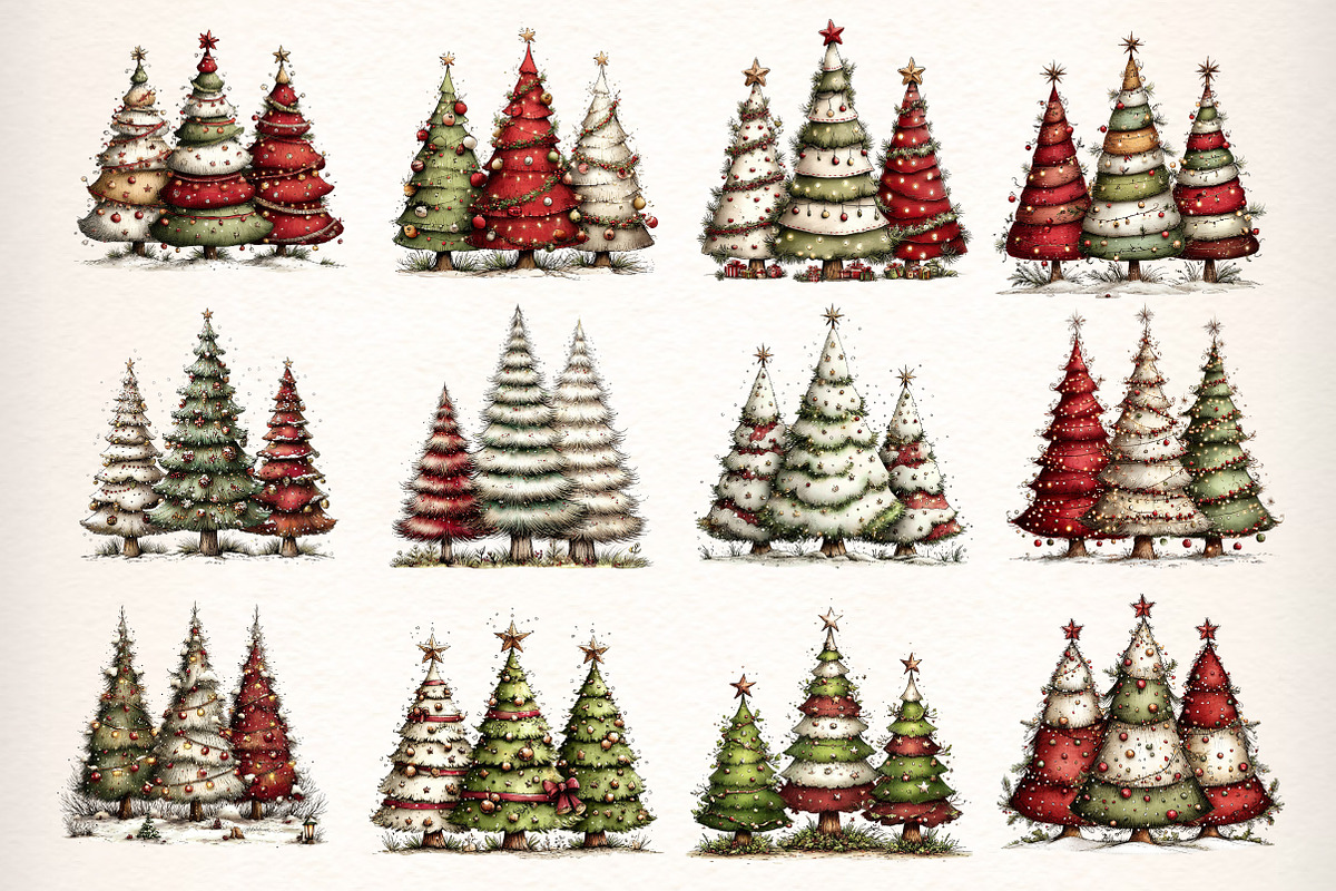Watercolor Christmas Trees Clipart, an Illustration by Dream Creation (Photo 5 of 7)