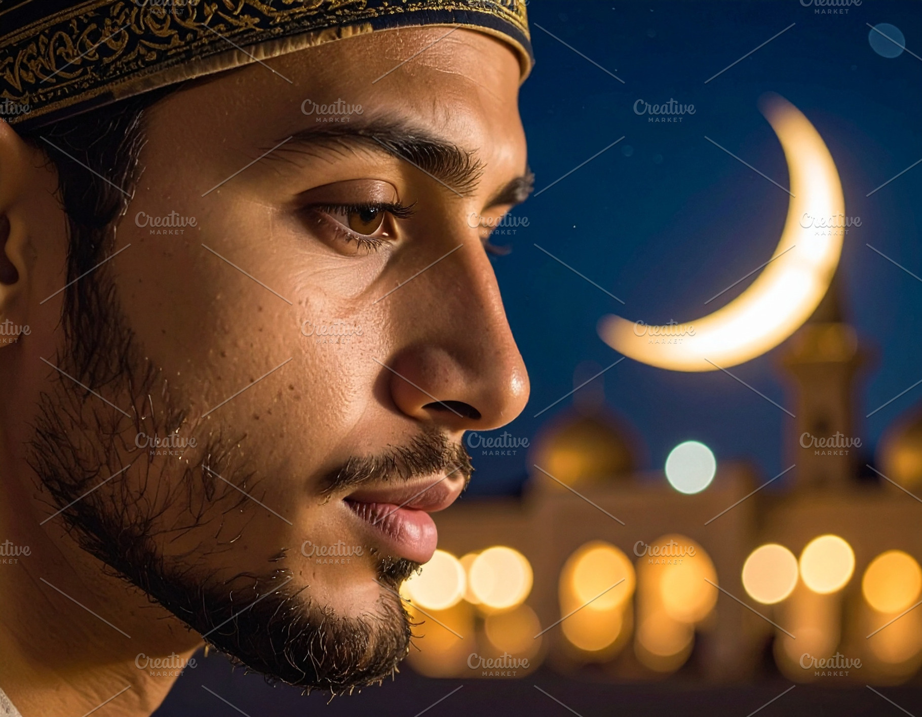 Serene ramadan prayer closeup shot portrait, a Person Photo by DanFLCreativo