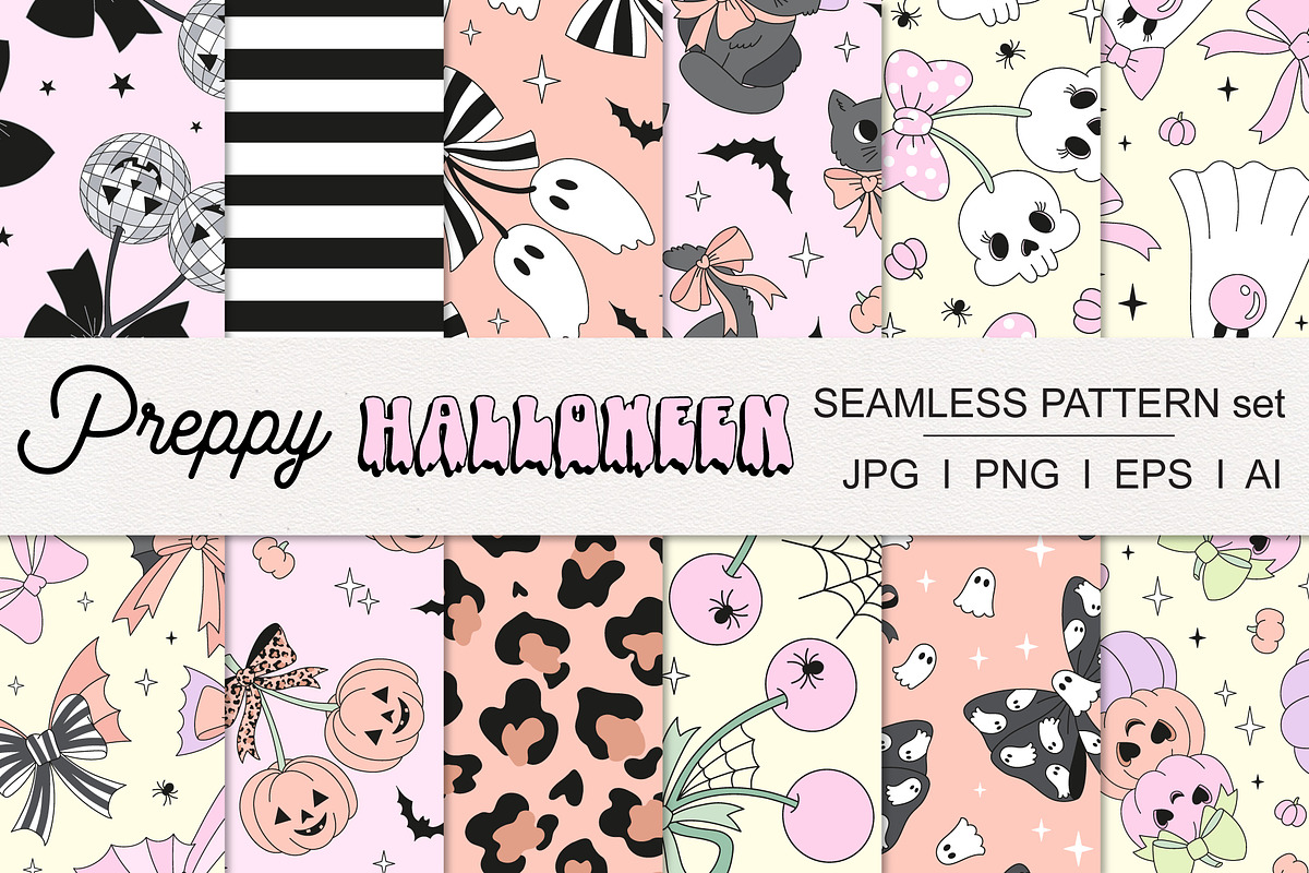 Preppy Coquette Halloween pattern, a Pattern Graphic by @olga.angelloz (Photo 1 of 2)