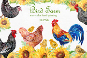 Bird Farm watercolor clipart, an Animal Illustration by MitrushovaArt (Thumbnail 1 of 5)
