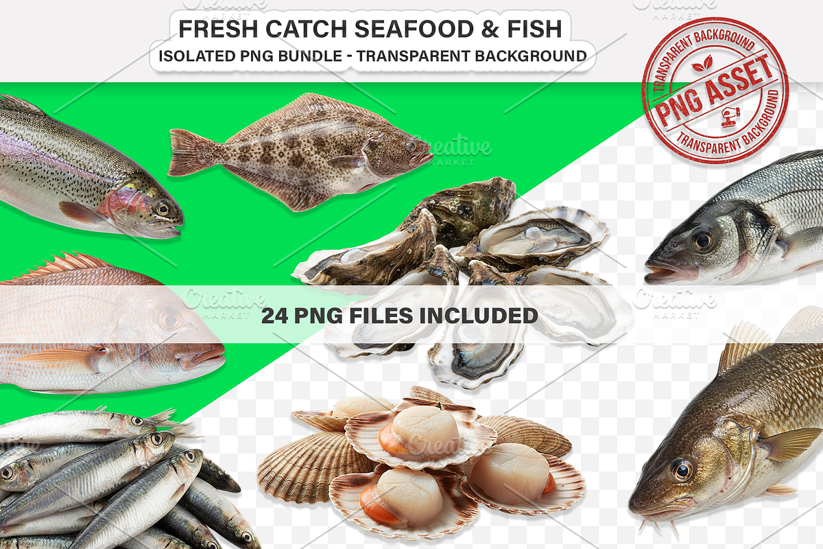 Fresh Catch Seafood & Fish -PNG, an Object Graphic by Nurlan's shop (Photo 2 of 5)