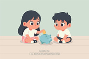 Kids Saving Coin in Piggy Bank, a Person Illustration by Partikusi Design (Thumbnail 2 of 3)