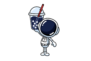 Cute Astronaut With Boba Drink