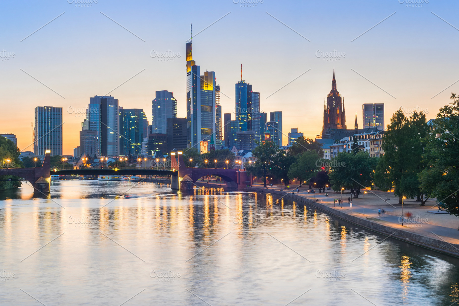 Frankfurt downtown germany stock photo containing night and illuminated, an Architecture Photo by joyt