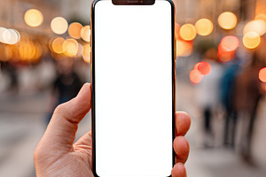 Holding smartphone in urban street setting, a Technology Photo by AlyaAnd
