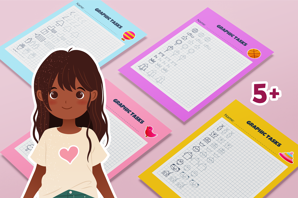 38 Graphic Drawing tasks for Kids, an Education Illustration by IuliiaSavko (Photo 4 of 8)