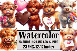 Valentine Highland Cow Clipart, an Illustration by Design Market