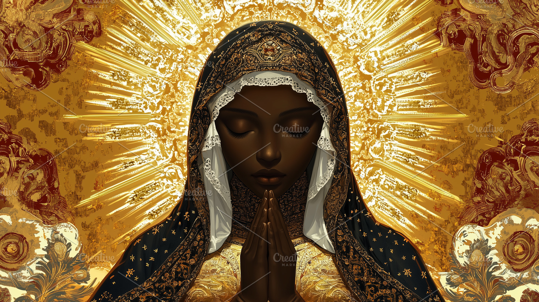 Black Madonna in prayer in ornate, a Holiday Photo by MistyDay