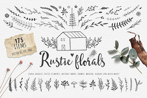 Rustic floral doodles and logos