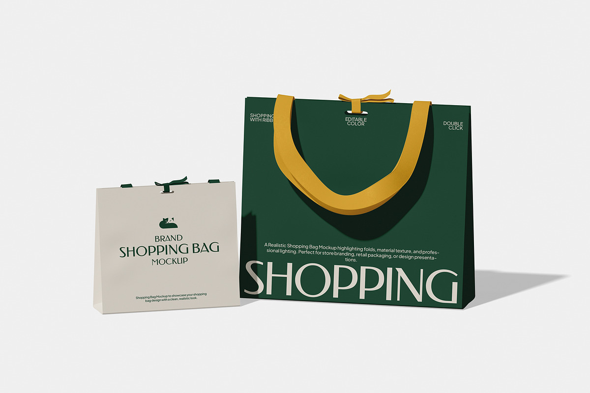 Shopping Bag with Ribbon Mockup, a Merchandise Mockup by Unerispace (Photo 2 of 5)