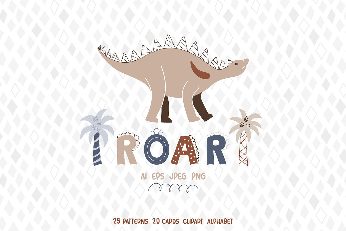 ROAR. Dino Patterns & Alphabet, a Pattern Graphic by ValeriiaFeeva (Photo 1 of 12)