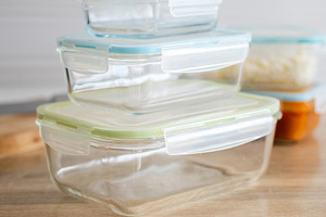 Stack of empty glass food storage containers, a Food & Drink Photo by etorres69