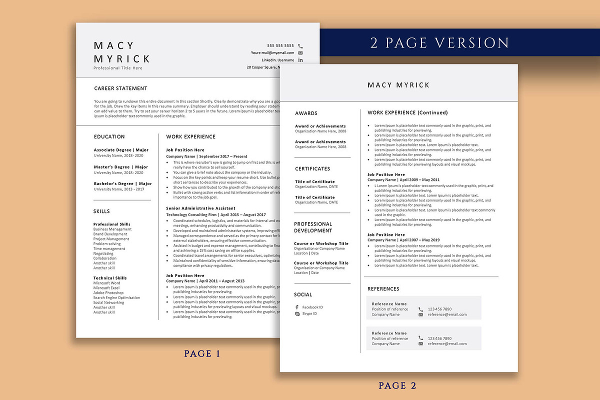 Professional Resume Template, CV, a Resume Template by VictoriousVita (Photo 3 of 8)