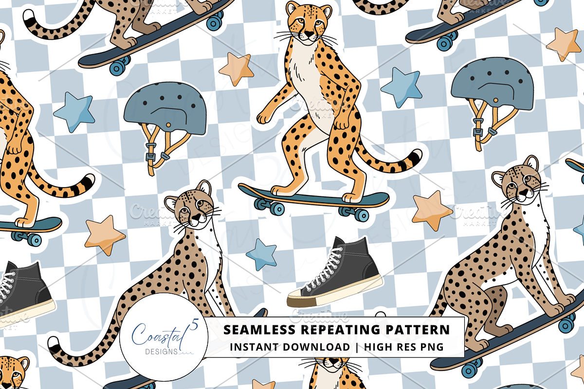 Skateboard Seamless Pattern, a Pattern Graphic by Coastal 5 Designs (Photo 1 of 3)