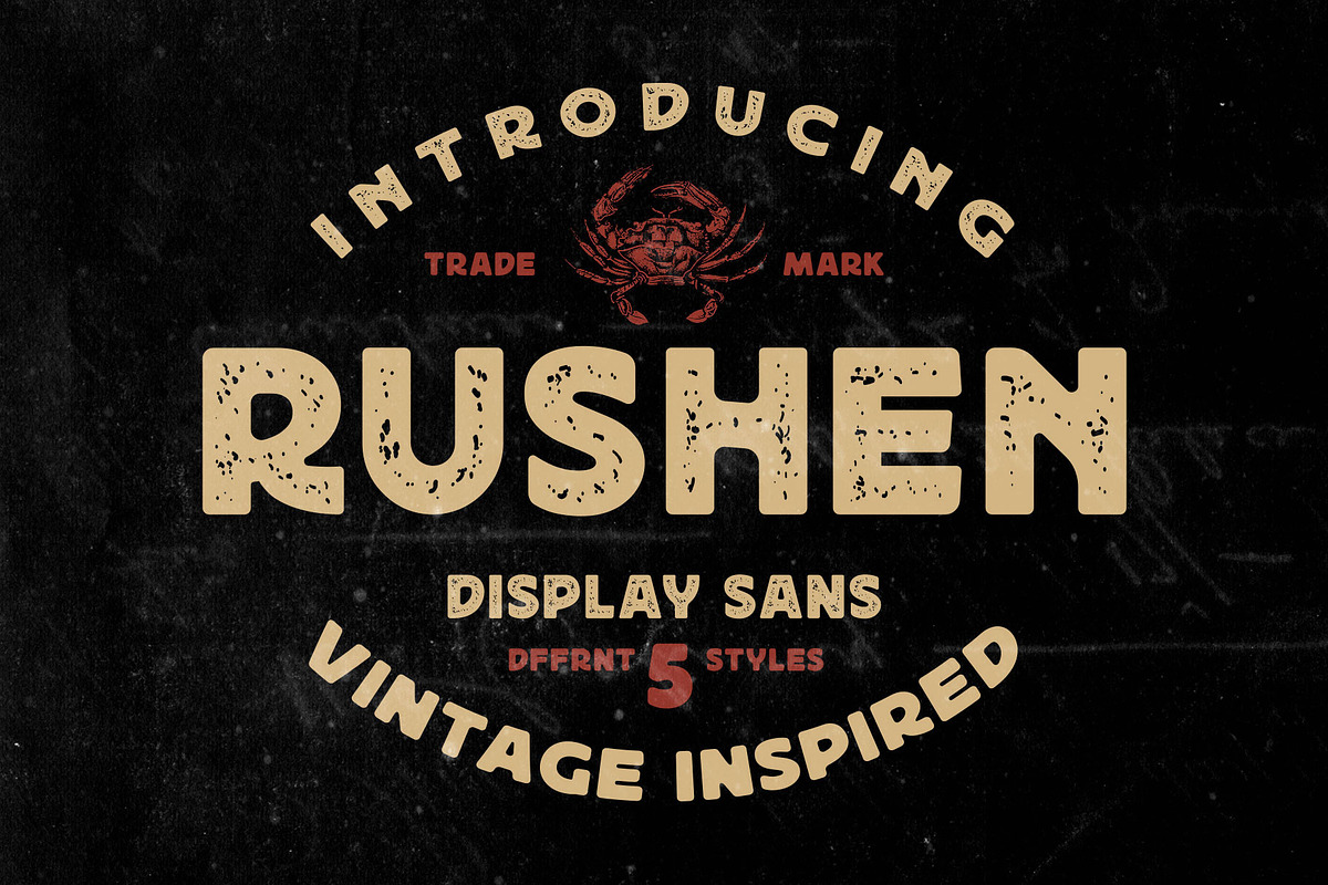 Rushen - Vintage Inspired, a Sans Serif Font by Arterfak Project (Photo 1 of 13)