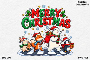 Cute Animals Merry Christmas PNG