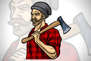 Lumberjack Holding Axe Illustration