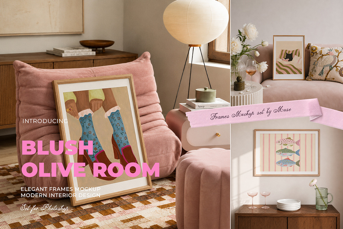 Blush Olive Room Frames Mockups, a Household Mockup by Muse Mockups (Photo 1 of 19)