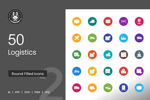 50 Logistics Flat Round Icons, an Icon by IconBunny