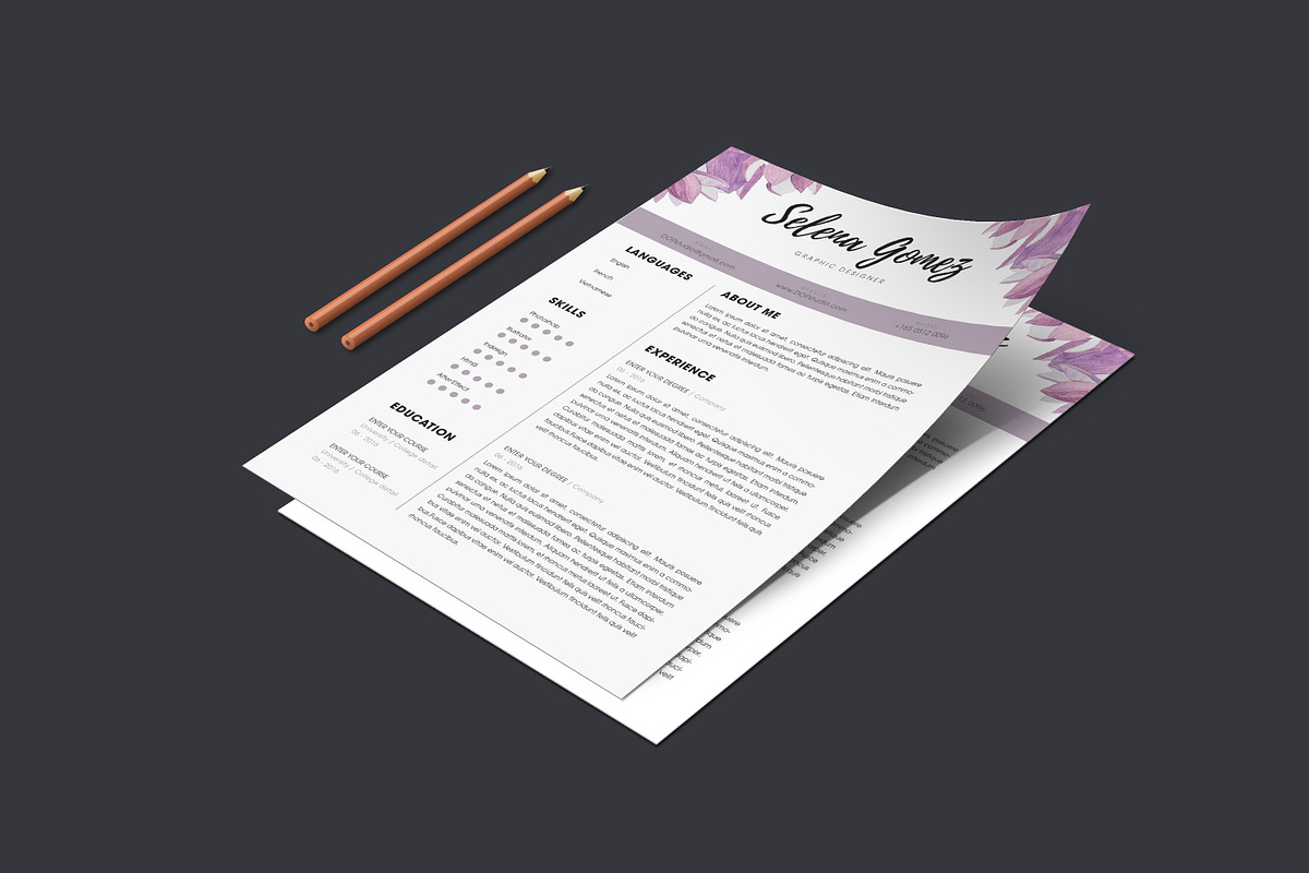 Purple Floral Cv template, a Resume Template by Emaholic Template (Photo 4 of 4)