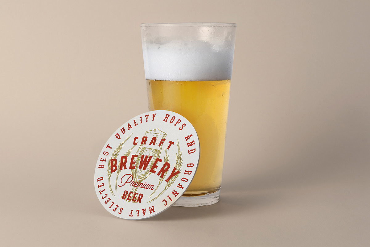 Beer Glass Coaster Mockup, a Mockup by Graphicnugget (Photo 1 of 4)