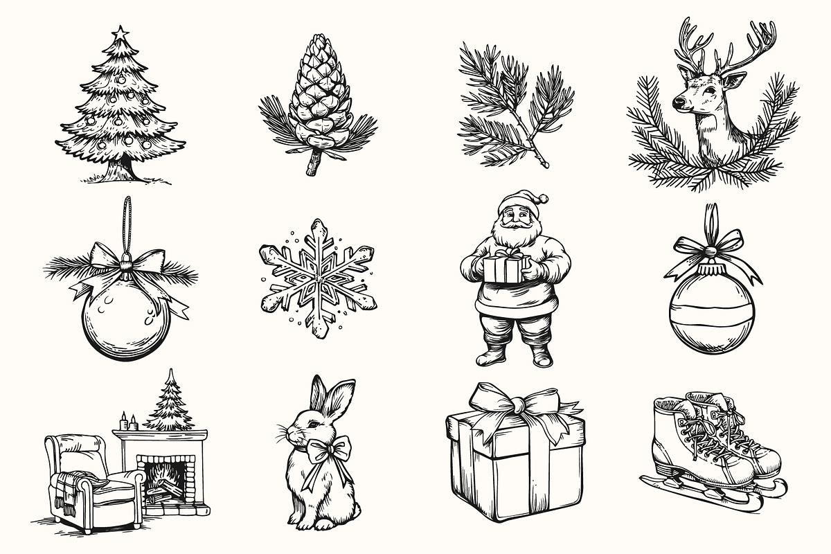Vintage Christmas Illustration Set, an Object Illustration by NatalieArtShop (Photo 5 of 9)