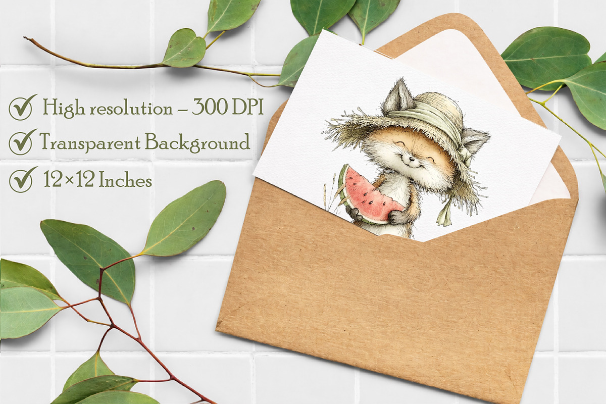 Summer Fox Enjoy Watermelon Clipart, an Illustration by Libby Wishes (Photo 6 of 7)