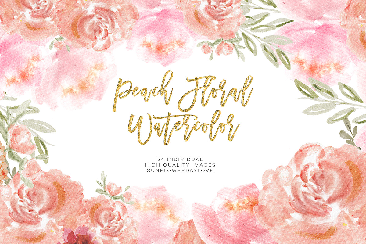 peach floral watercolor clip art, an Illustration by Sunflower Day Love (Photo 4 of 4)