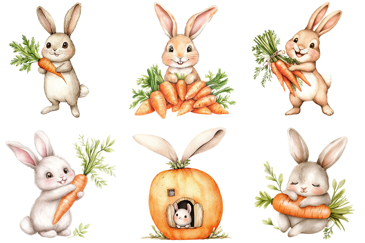 Hand-Painted Bunny with Carrots, an Illustration by DreamArtGraphic (Photo 2 of 4)