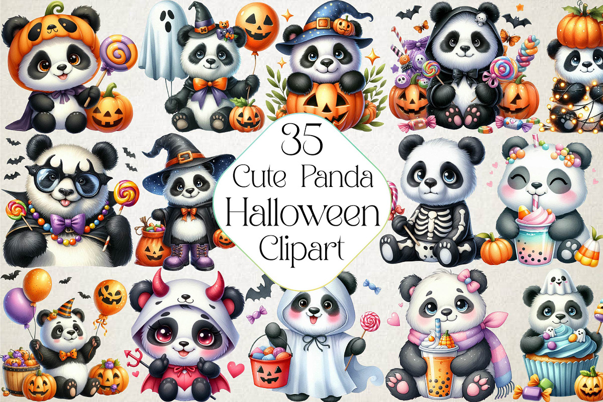 Cute Halloween Panda Clipart, an Illustration by DreamPrint404 (Photo 1 of 5)