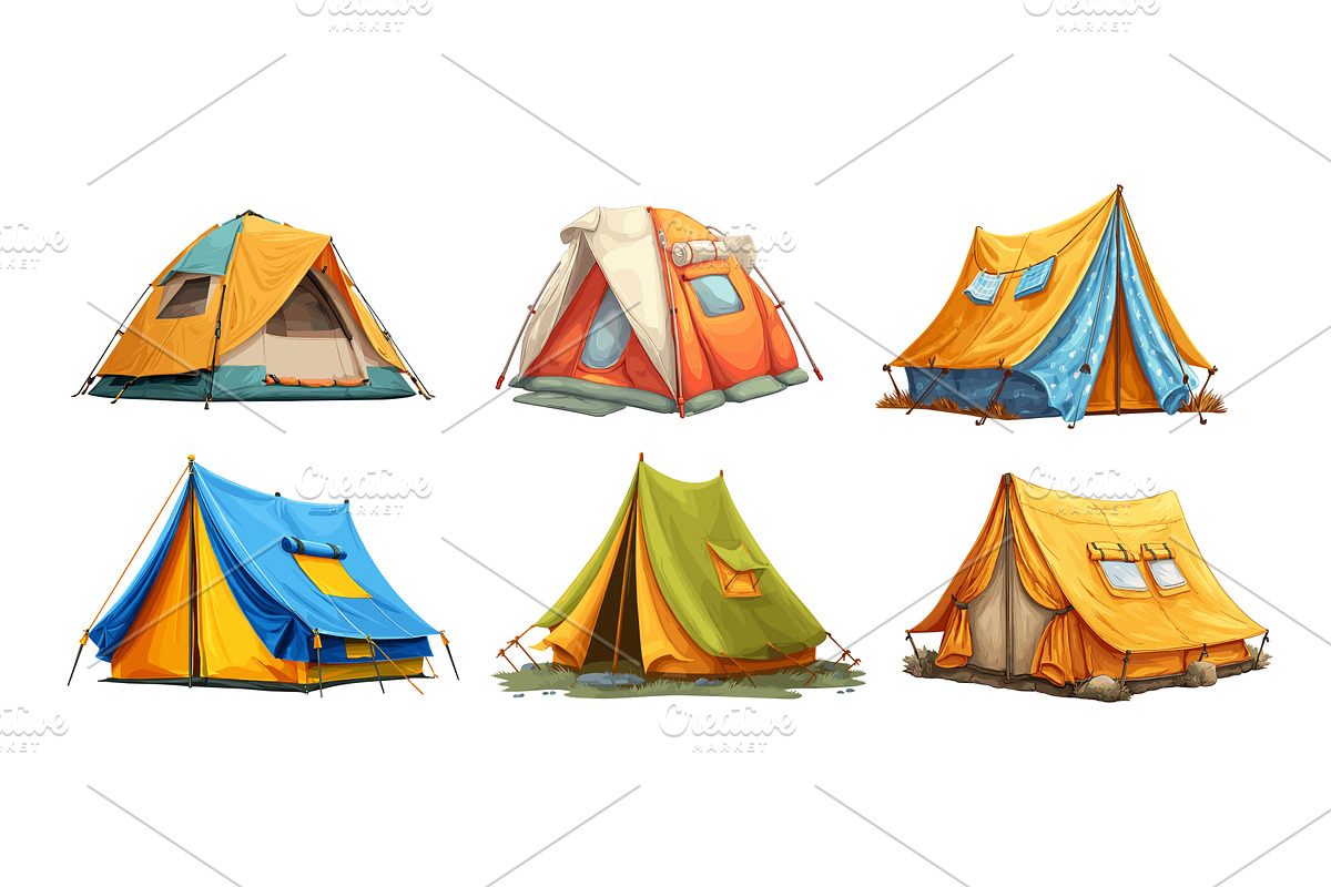 Tourist tents. Camp outdoor shelter, an Object Illustration by Stock-Smart-Start