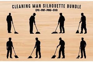 Cleaning Man Silhouette Vector Set, a Work Illustration by Gfx Expert Team