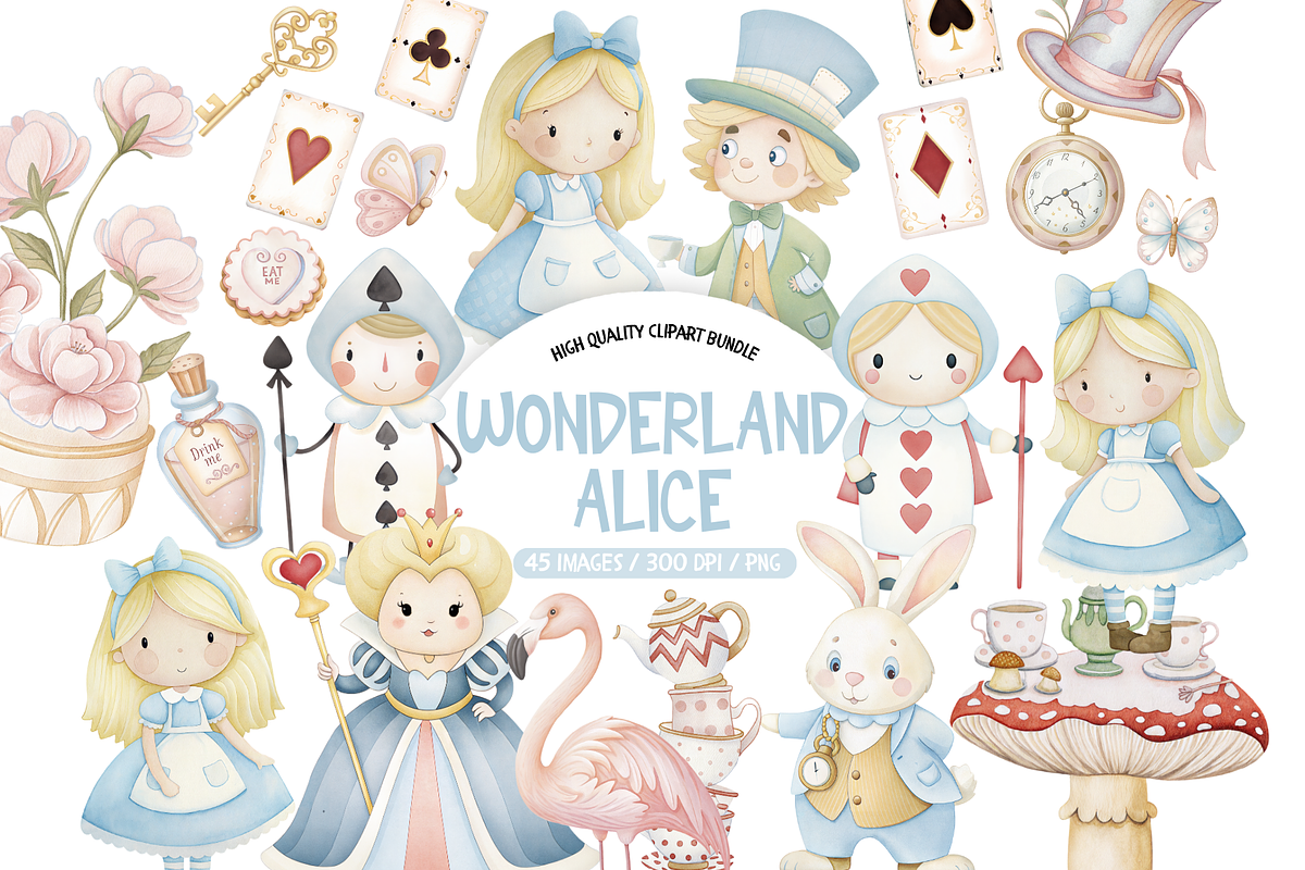 Wonderland Alice Clipart Bundle, an Illustration by TatiMockup (Photo 1 of 5)