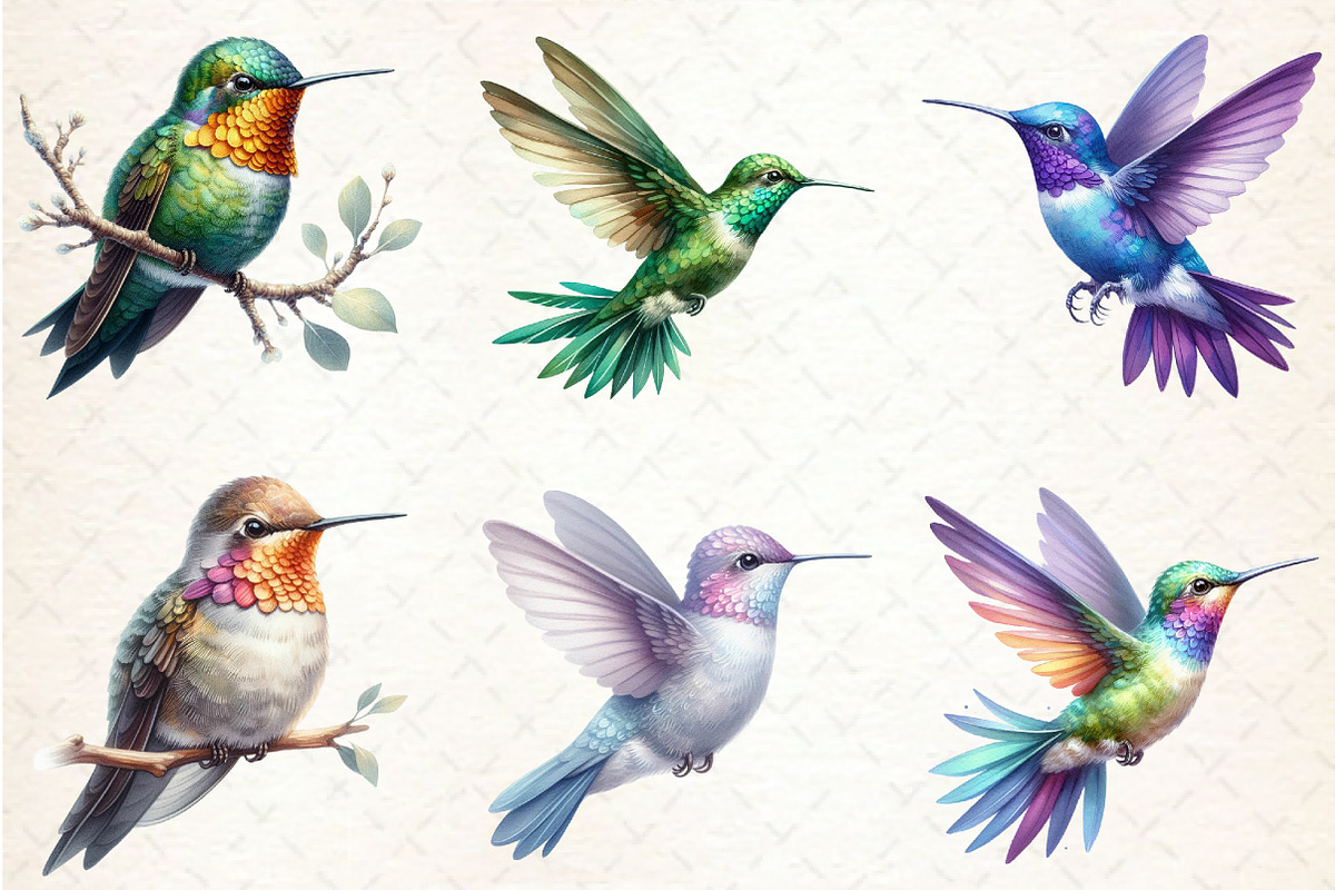 Watercolor Hummingbird Clipart, an Illustration by Rose Art (Photo 2 of 4)