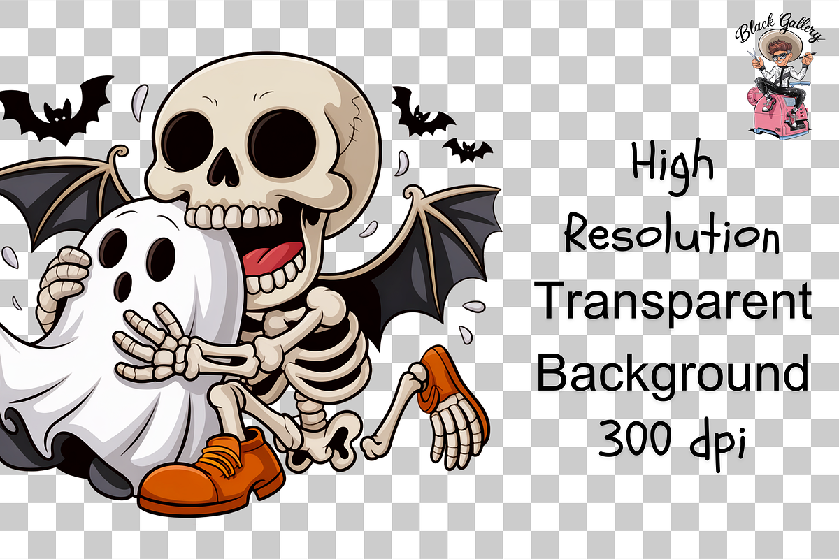 10 Cute Skeleton Hugging Ghost PNG, an Illustration by Clipart Bloom (Photo 9 of 11)