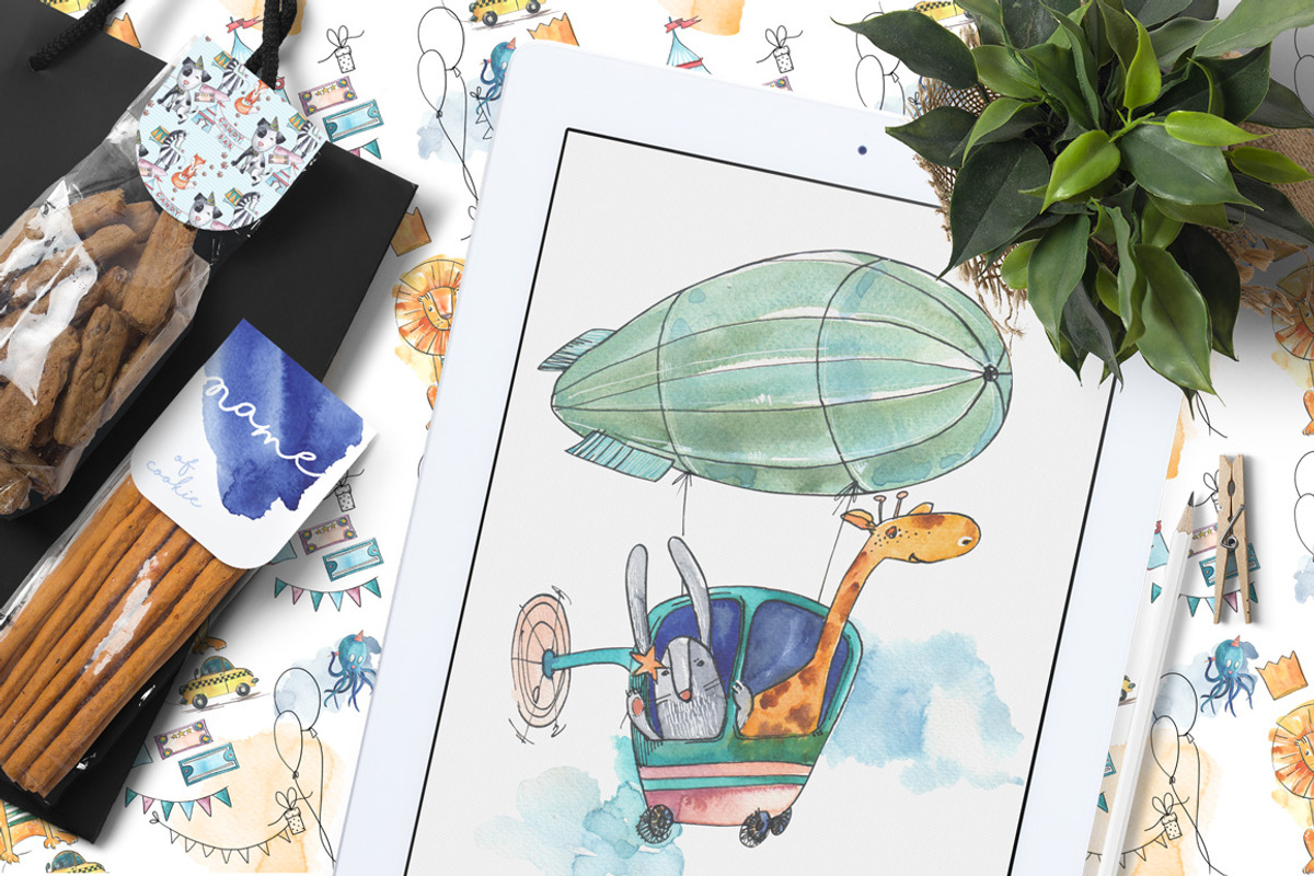 Kids party watercolor collection, an Animal Illustration by soolima (Photo 5 of 6)