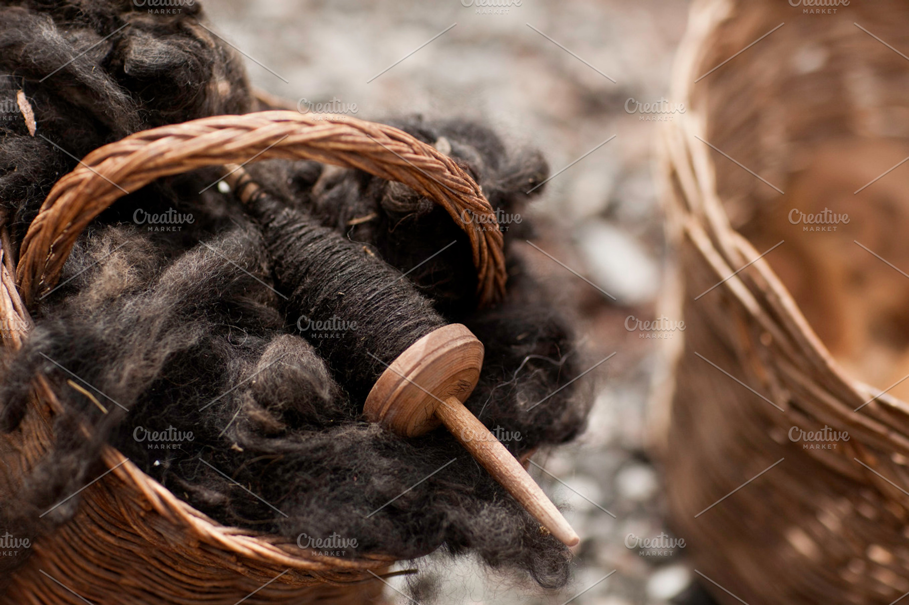 Alpaca Wool On A Wooden Spool Stock Photo Containing Grey And Charcoal