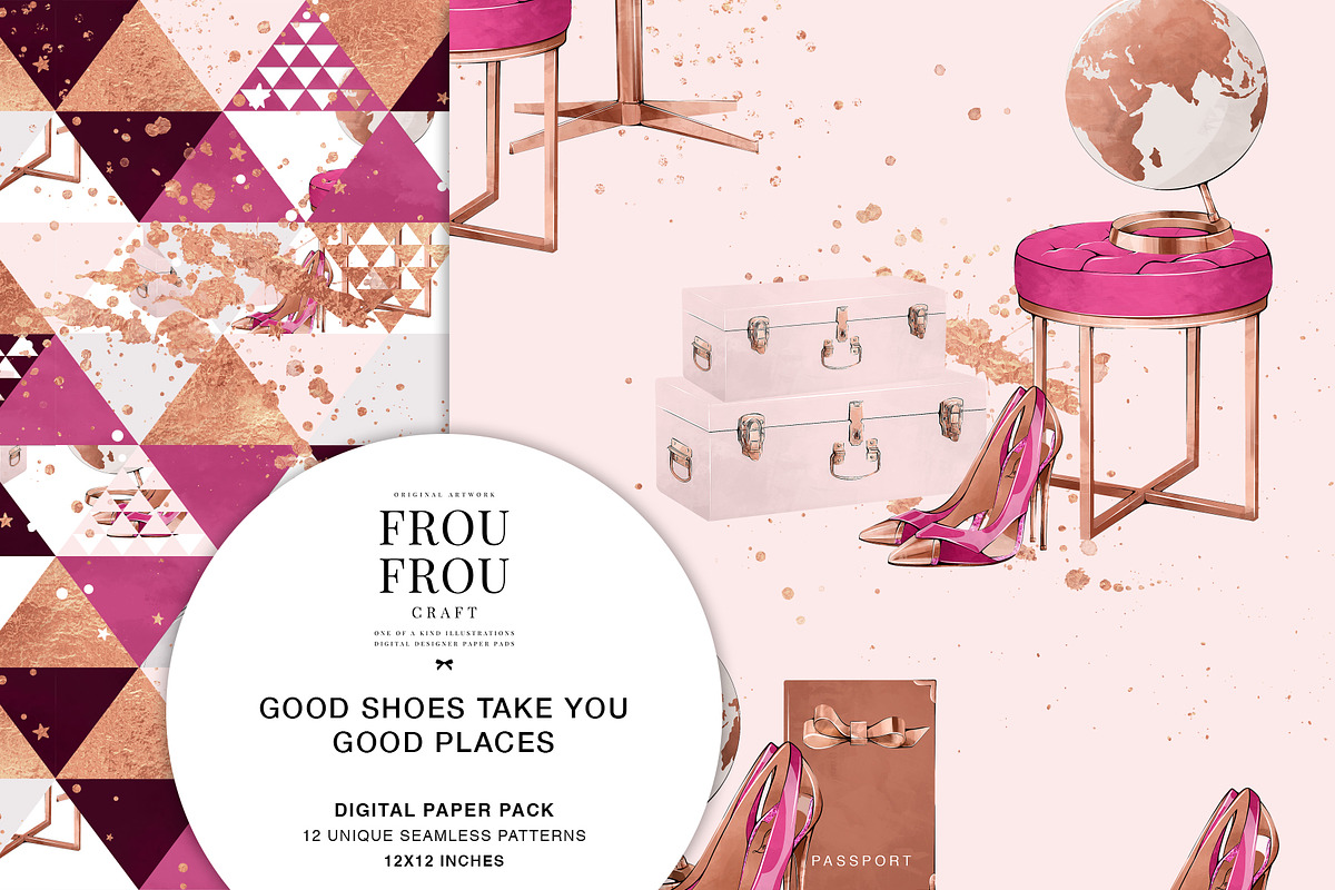 Pink Rose Gold Travel Paper Pack, a Background Graphic by Frou Fou Craft (Photo 7 of 7)