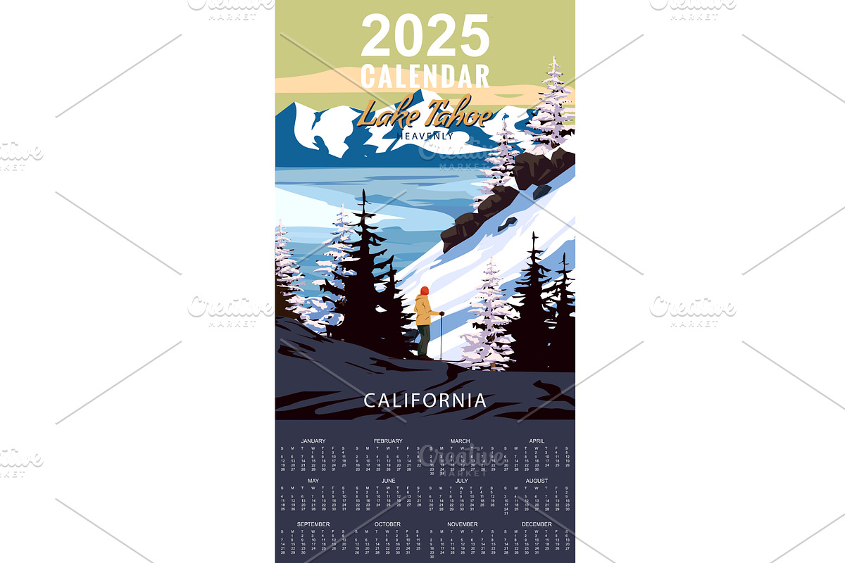 2025 Calendar Monthly Lake Tahoe Ski, a Sport Illustration by Vector_Up (Photo 2 of 5)