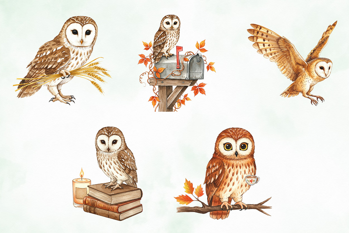 Autumn Owl Clipart Sublimation, an Illustration by Creative Art (Photo 5 of 9)